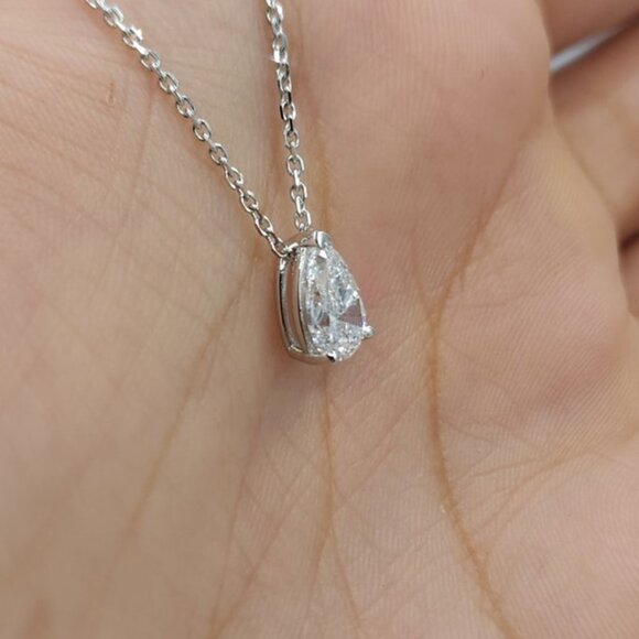 14K Gold 1 Ct Lab Grown Diamond Teardrop Diamond Solitaire Pendant Necklace - Picture 3 of 8